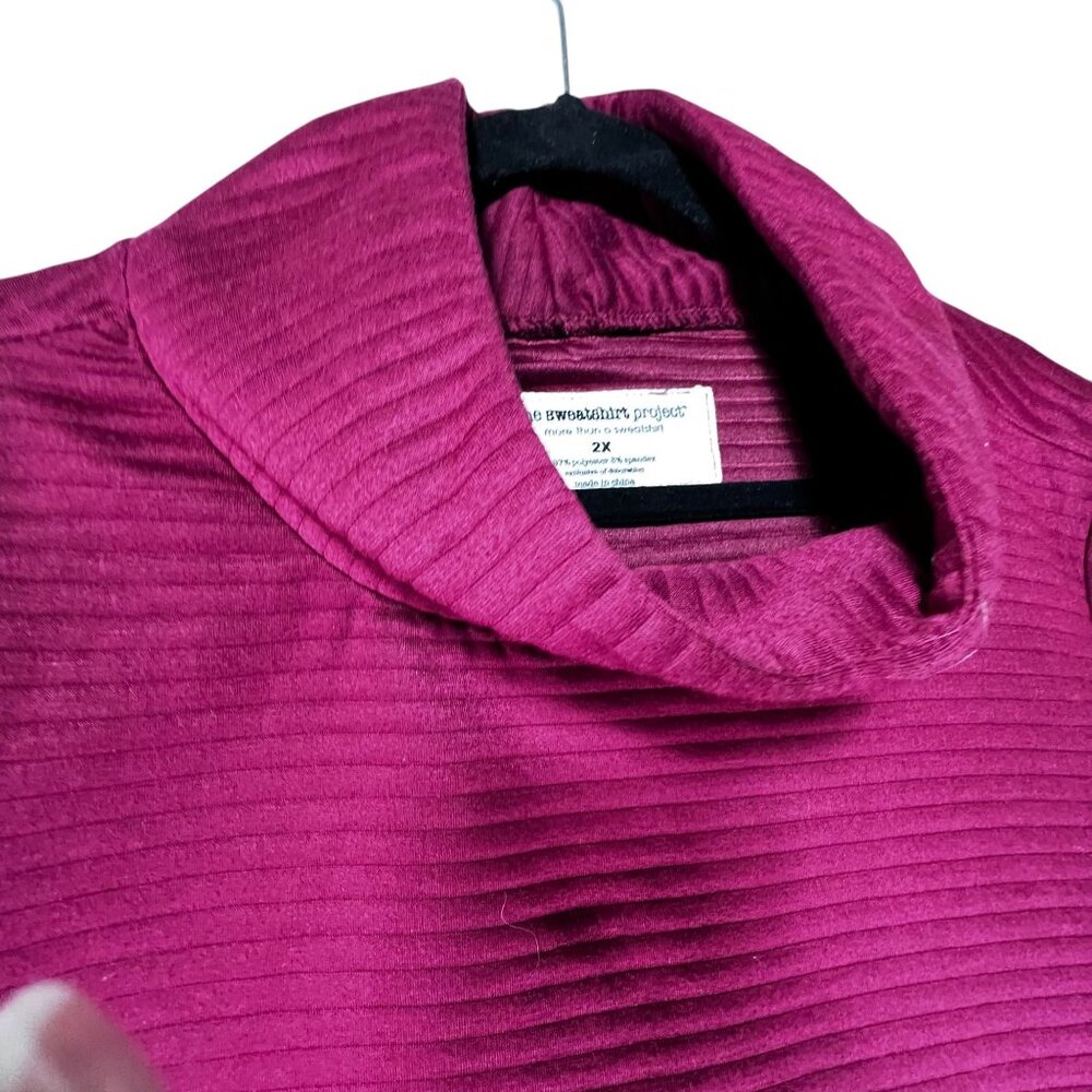 Ribbed Mock Neck Pullover Shirt Side Zippers 2X Magenta The Sweatshirt Project